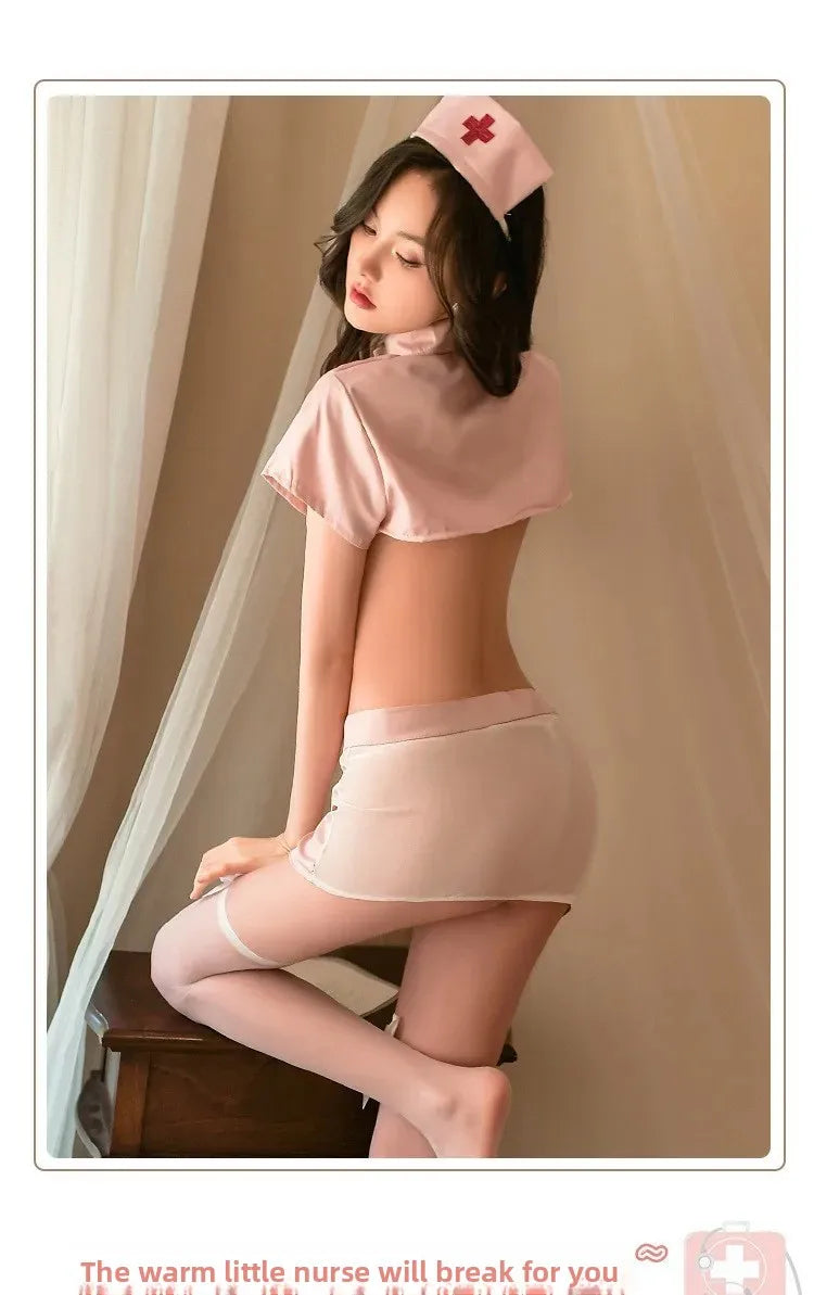 Sexy Nurse Uniform Underwear Set for Women Hardly Remove Cute Anime Sleepwear Student Theme Exotic Intimate Apparel Combo