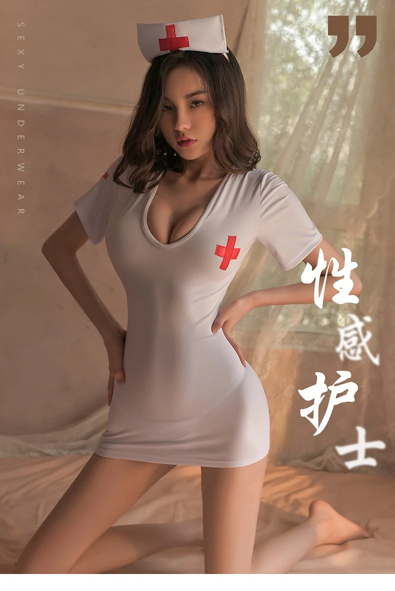 Blush Remedy – Pink Open-Back Seduction Nurse Dress “Sweet blush, sinful back — your remedy for desire.