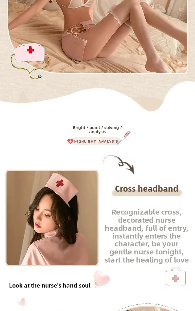 Sexy Nurse Uniform Underwear Set for Women Hardly Remove Cute Anime Sleepwear Student Theme Exotic Intimate Apparel Combo