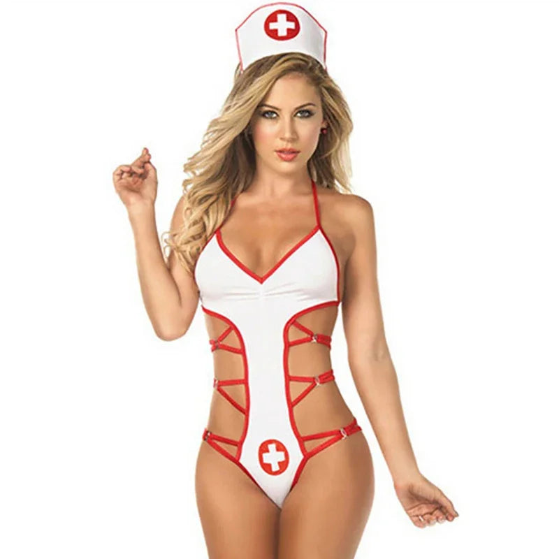 Red Cross Desire – Sheer Fantasy Nurse Lingerie Set “Sheer, ruffled, and ready to play doctor.”