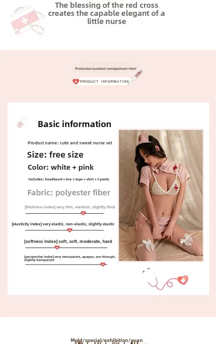 Sexy Nurse Uniform Underwear Set for Women Hardly Remove Cute Anime Sleepwear Student Theme Exotic Intimate Apparel Combo